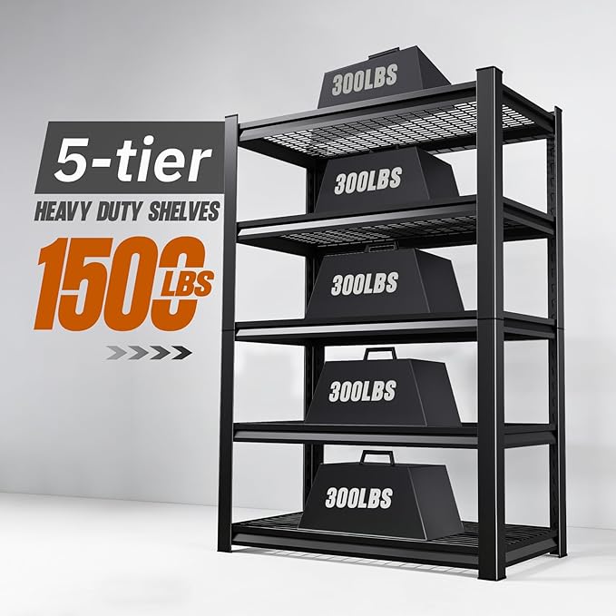 1500lbs Heavy Duty Garage Shelving, 5-Tier Adjustable Storage Shelves, 72" H x 35.4" W x 15.7" D, Utility Wire Shelving for Warehouse, Basement, Garage