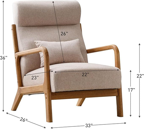 ANJ Mid Century High Back Accent Chairs Set of 2, Single Lounge Armchair with Solid Wood Frame, Comfy Reading Chair for Living Room, Easy Assembly