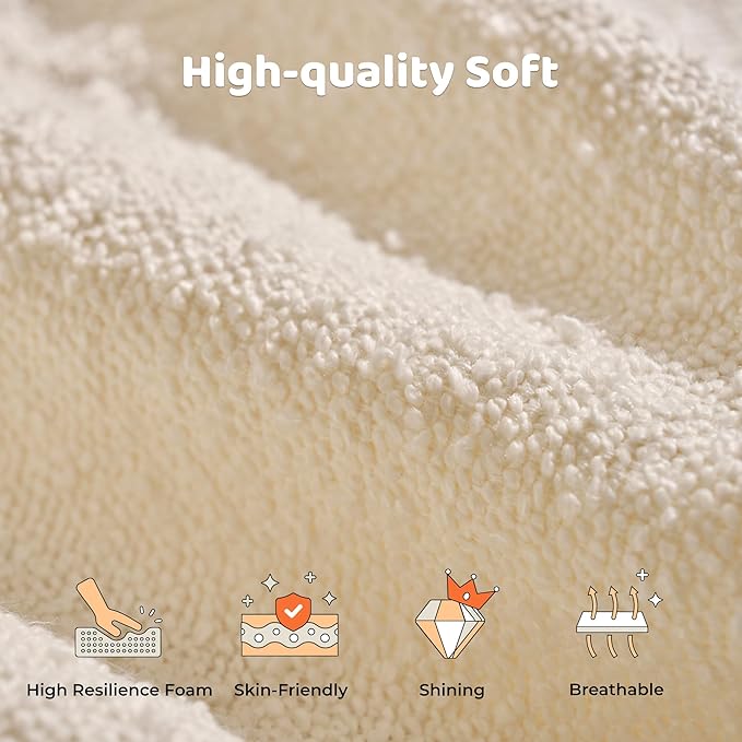 RECCI AirFrame Half-Moon Upholstered Full Platform Bed Frame, Boucle Curved Arched Base with Headboard, 5 Inch Fully Round Cushioned Foam, No Box Spring Needed, Easy Assembly | Round Shaped, Boucle, Low-profile, Soft