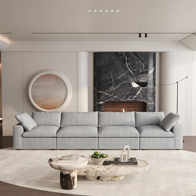 Cloud Modular Sectional Sofa Couch,160" Convertible Couches Wide 4 Seater Sofa for Living Room,Minimalist Deep Sofa Couches,Sofa Covers Washable&Replaceable(Grey)