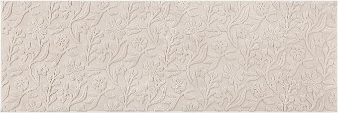 Vaukki 2x6 Runner Rug for Living Room, Soft Fluffy Washable Modern Floral Indoor Floor Mat, Non Slip Shaggy Boho Accent Throw Carpet for Bedroom, Living Room, Nursery and Dining Room, Beige