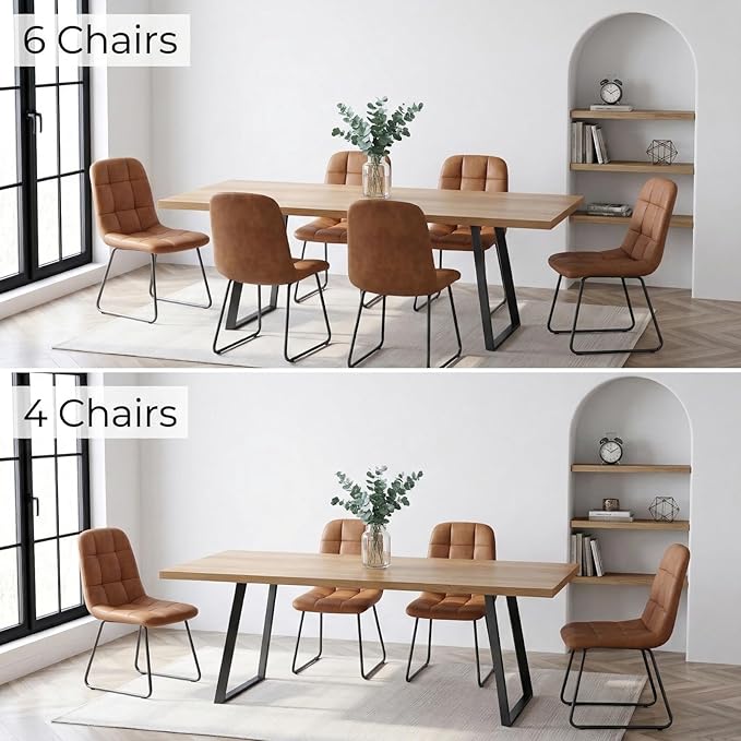 ZckyCine Extendable Dining Table Set 47"-63", Rustic Wood Table with 6 PU Leather Chairs, Modern Scandinavian Dining Room Furniture for Kitchen Apartment
