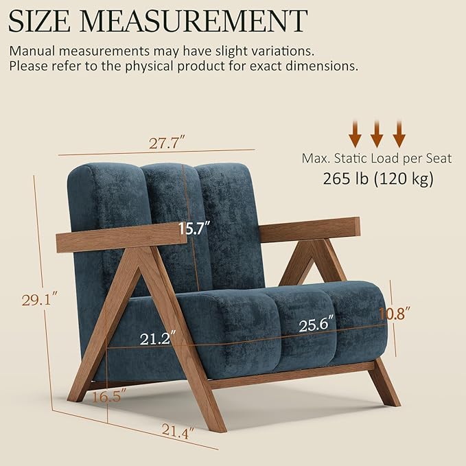 Modern Accent Chair Set of 2 for Living Room Bedroom,Comfy Chenille Reading Chair with Wood Frame,Upholstered Lounge Armchair with Thick High-Elastic Sponge for Apartment & Waiting Room(Blue,2)