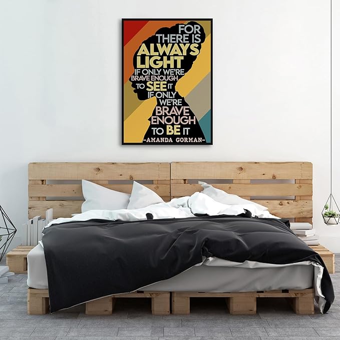 Amanda Gorman Poster Canvas Prints, Poem Amanda Gorman Wall Art The Hill We Climb Poem Poster Inaugural Quote Painting There Is Always Light Art Black History Month Wall Art Decor 16x24 Inch Framed