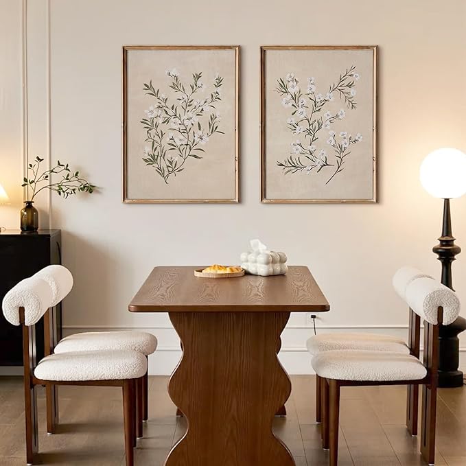 Vintage Botanical Wall Art Neutral Floral Prints Farmhouse Flower Canvas Wall Decor Watercolor Wildflower Pictures Nature Minimalist Artwork for Living Room Bedroom 16x24 Inch Unframed Set of 2