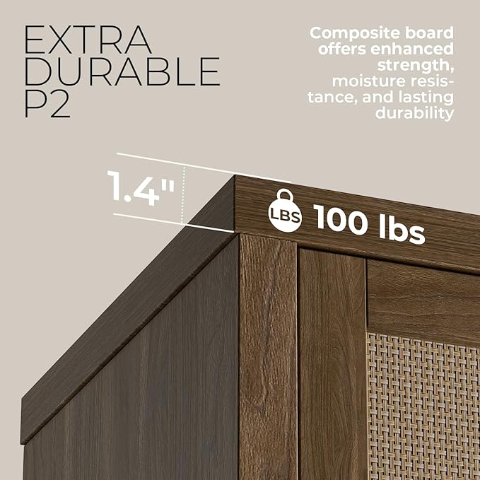 Walsham Night Stand, Rattan Nightstand with Charging Station, Modern End Table with Drawers, Bed Side Tables for Bedroom Living Room Sofa Couch Office (Special Walnut)