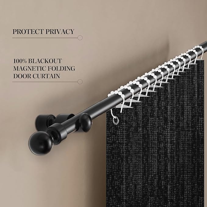 Jilron 100% Blackout Fabric Folding Door Curtain with Magnetic Closure - Accordion Style for Sliding Doors, Closets,Wardrobe and Temporary Door Solutions Doorway Curtains（W42 x L78, Black，1 Panel）