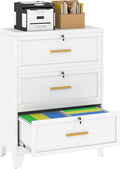 Metal Lateral File Cabinet with Lock,3 Drawer Steel Wide Filing Organization Storage Cabinets,Filing Cabinet for Legal/Letter/A4/F4 Size with Hanging Files&Key,Lockable Cabinets for Home Office,White