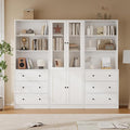 TUSY 71" H Bookshelf with Storage, 6-Tier Modern Bookshelves with 3 Large Drawer, Display Bookcase with Glass Doors, Modern 5-Tier Curio Cabinet for Home Office, Dining Room (White, BAB)