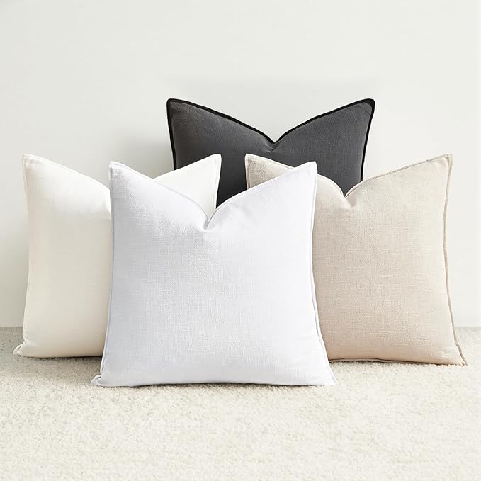 Neutral Grey Linen Pillow Covers Pack of 4 Decorative Natural Solid Throw Pillow Covers Soft Accent Boho Farmhouse Couch Pillowcases Modern Home Decors for Living Room Bed Sofa 20x20 Inch