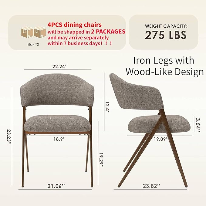 COLAMY Dining Chairs Set of 4, Mid Century Modern Dining Room Kitchen Dinner Chairs with Iron Legs, Open Back and Padded Seat, for Living Room/Bedroom/Restaurant/Cafe, Taupe