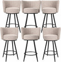 HONIFUR Bar Stools Set of 6, 27" Tufted Modern Counter Height Bar Stools, Upholstered Barstools with Back & Footrest Metal Legs, Stools for Kitchen Island, Counter, Cafes, Dining Room (Beige)