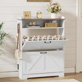 Shoe Cabinet Organizer with 2 Flip Drawers, Farmhouse Narrow Shoe Cabinet with 2 Adjustable Shelves & 2 Hooks, Shoe cabinet storage for entryway, Foyer, Hallway, White, 31.5"W x 8.7"D x 41.7"H