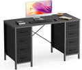 Sweetcrispy Computer Gaming Desk with 8 Storage Fabric Drawers, 47 Inch Home Office Bedroom Desk with Sturdy X-Frame, Modern Writing Study Work Table with Adjustable Feet, Black