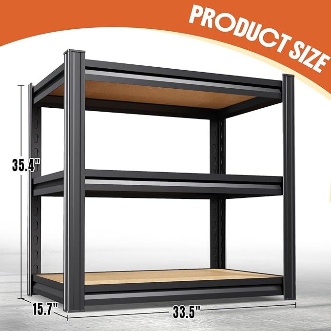3T Storage Shelves, Garage Shelving,Adjustable Heavy Duty Shelving Unit,Garage Shelves，Wood Metal Standing Shelf Units,Utility Rack for Kitchen 35.4''H*33.5'W*15.7''D