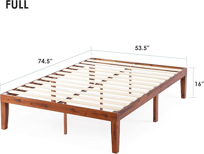 Mellow Naturalista Classic 16 Inch Solid Wood Platform Bed with Wooden Slats, Cherry, Full