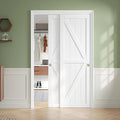 48x80in Sliding Closet Doors (Double 25in) White Bypass Closet Door,Easy Install Modern PVC Closet Doors with Hidden Track,Quiet Rollers,Solid Wood Core,Space Divider for Bedroom Wardrobe
