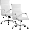 Furmax Ergonomic Office Desk Chair, Executive Ribbed Mid-Back PU Leather Conference Room Chair Adjustable Swivel Chair with Arms (2, White)