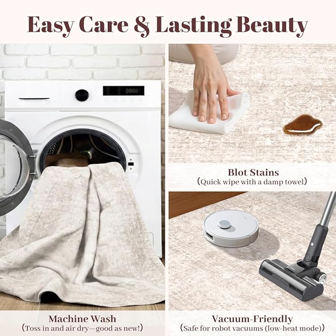 Homemate Washable Rug 10x12 Area Rugs - Vintage Faux Wool Rugs for Living Room Bedroom Dining Room - Non Slip Foldable Carpet Indoor Area Rug for Home Decor（10'x12', Grey