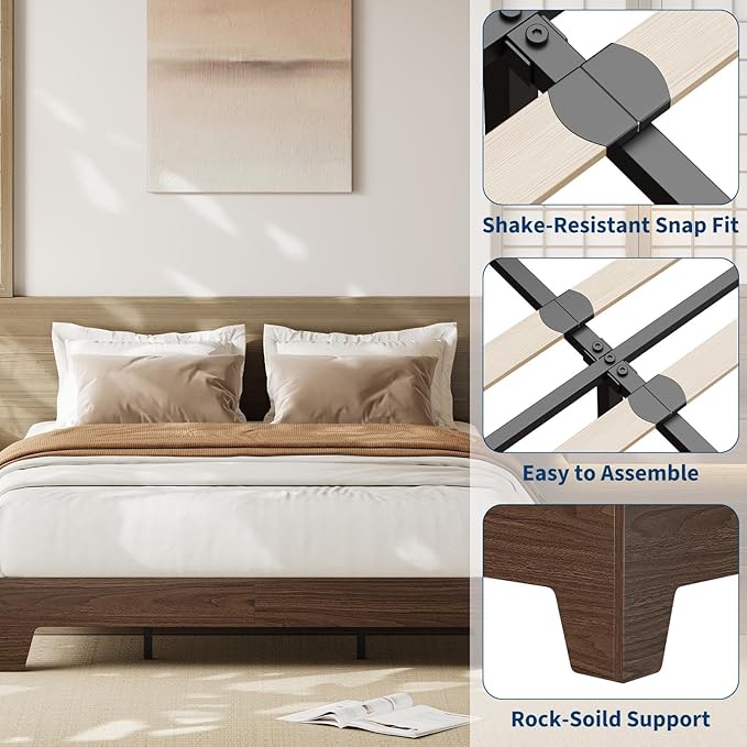 GarveeHome Full Size Platform Bed Frame, Minimalist Wood Bed Frame No Headboard Needed, Sturdy Low Profile Bed with Natural Wood Grain, Noise-Free & Easy Assembly