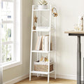 Hzuaneri Ladder Shelf, Bookshelf Bookcase, Freestanding Corner Storage Shelve with 2 Hooks for Home Office, Living Room, Kitchen, Bedroom, Industrial, 4-Tier White BC13213W