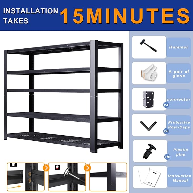 Storage Shelves Heavy Duty Metal Shelving 84" H, Adjustable Garage Shelves, Metal Storage Shelves for Garage, Basement, Warehouse, Workshop,24" D x 55" W x 84" H, 3050 lbs