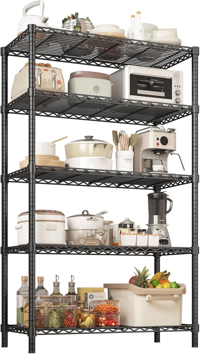 ROOMTEC 5-Tier Heavy Duty Wire Shelving Unit, 40" W x 16" D x 72" H Garage Shelving, 2000 lbs Total Capacity Adjustable Storage Rack, Metal Shelf for Kitchen, Pantry, Laundry Room, Basement