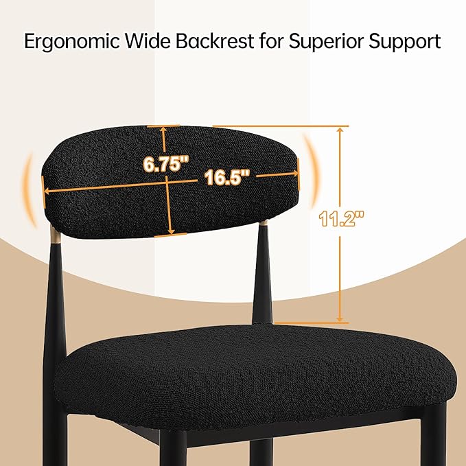 Morden Fort Modern Counter Height Bar Stools Set of 4, Black Upholstered Counter Stools with Gold Accent, 26" Boucle Island Chairs for Kitchen and Home Bar