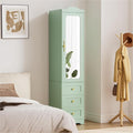 Armoire Wardrobe Closet, 69.5" H Wood Bedroom Armoires Cabinet with Mirror Door and 3 Drawers, Green Clothing Storage Cabinet with Hanging Rod & Sensor Light for Bedroom-Right