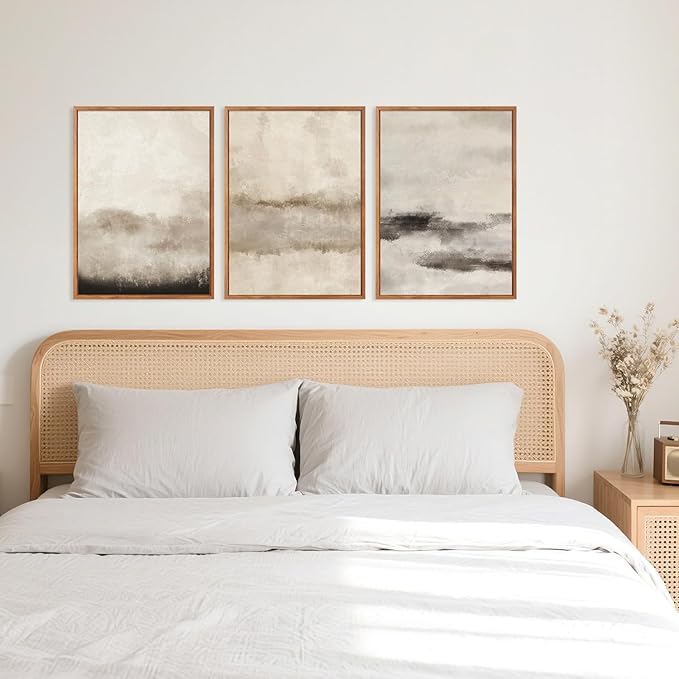 HPINUB Large Abstract Framed Canvas Wall Art Set,Minimalist Beige Gray Pastel Watercolor Wall Decor,Modern Illustration Neutral Art Painting for Living Room,Dining Room,Office(Set of 3,12X16 Inch)