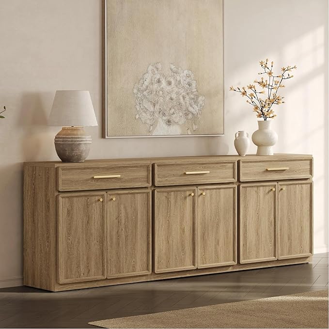 SICOTAS Buffet Cabinet with Storage Tall Modern Console Storage Cabinet with Doors and Shelves 90" Long Wooden Sideboard Credenza Buffet Table Coffee Bar for Living Room Kitchen Dining Room Entryway