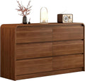 Messenya Modern 6 Drawer Dresser, 55-Inch Wood Chest of Drawers, Curved Anti-Collision Design, Mid-Century Storage Cabinet, Pre-Embedded Slots, Natural Texture, for Bedroom, TV Stand (W-55IN)