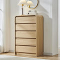 Aitjunz Modern 5 Drawers Dresser for Bedroom, 45" Tall Dressers & Chests of Drawers w/Curved Profile Design, Wood Mid Century Vertical Dresser w/Natural Texture for Bedroom, Living Room, Natural Oak