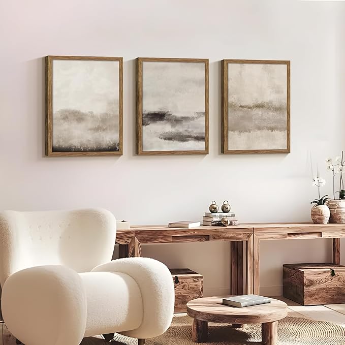 3 Piece Large Abstract Framed Wall Art, Neutral Beige Modern Art Wall Decor, Contemporary Minimalist Canvas Prints, Watercolor Paintings for Living Room Bedroom Dining Room Office 12x16 Inch