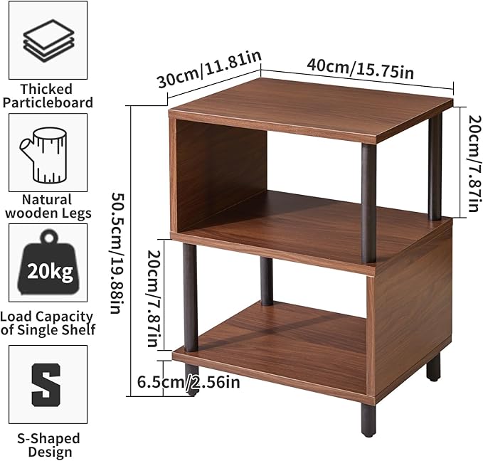 Aibiju Minimalist Nightstand Light - Walnut Small Bedside Table with Open Storage, Small End Table for Bedroom, Light Walnut YD-TM152LW