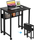 GreenForest Folding Desk Small Rolling Desk with Storage Shelf,31.5 inch Foldable Computer Desk with Wheels for Small Space, Easy Assembly,Black