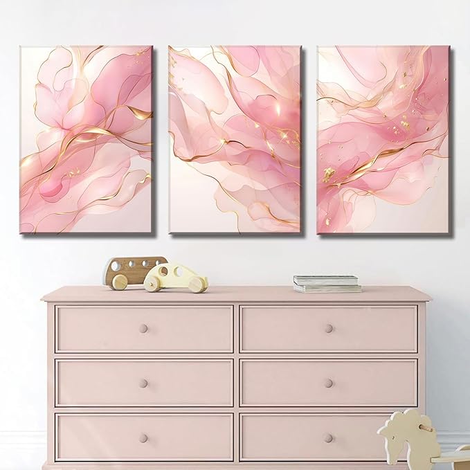 Pink Marble Abstract Canvas Wall Art Pink and Gold Abstract Marble Wall Decor Pictures Neutral Modern Minimalist Posters Prints for Living Room Bedroom Home Decoration 16x24in