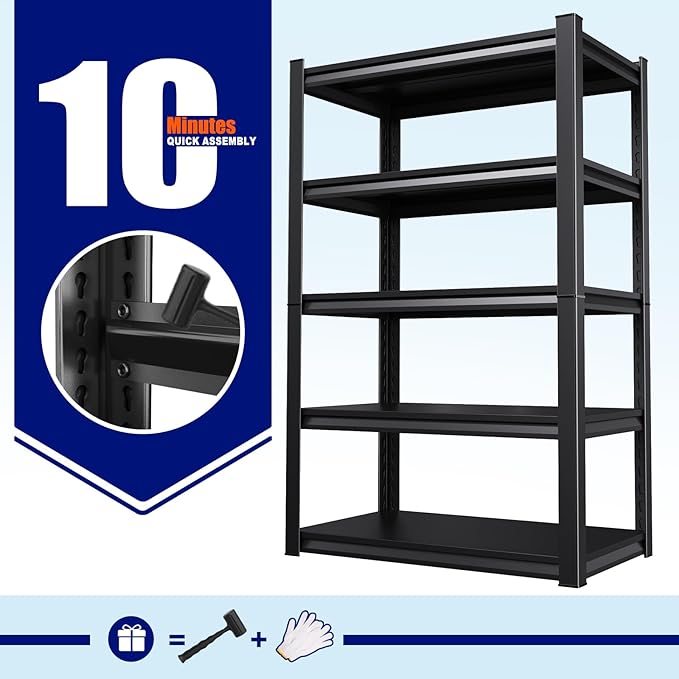 71" H-35 W Garage Shelving Heavy Duty Storage Shelves, Metal Adjustable Shelving Unit, Utility Garage Organizer Shelf for Basement, Pantry, Kitchen, Warehouse,16" D x 35" W x 71" H, Black