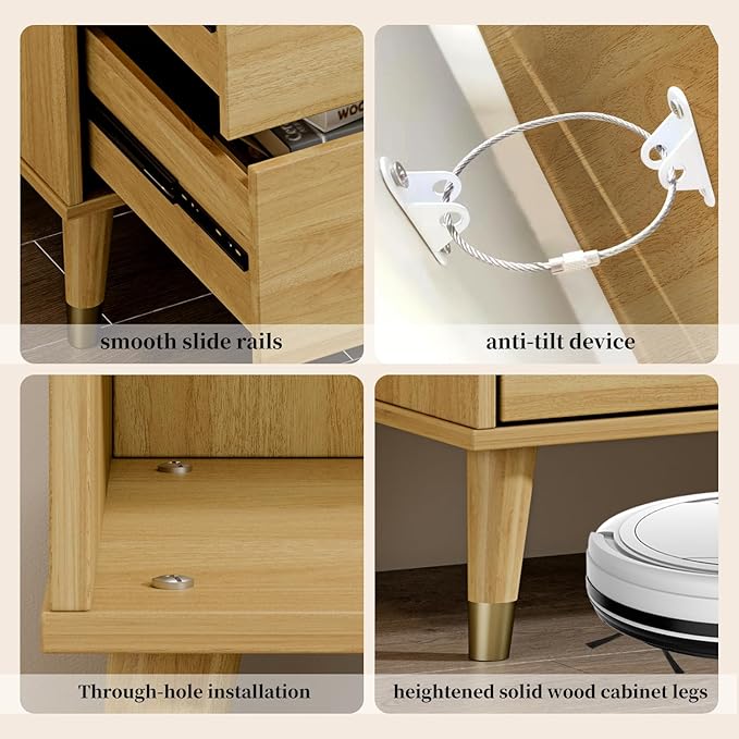 Chrangmay 6 Drawer Dresser,47" Wide Mid Century Modern Chest of Drawers,Wooden Bedroom Drawer Dresser with 6 Storage Drawers for Bedroom,Living Room,with Anti-Tipping Device,Wood