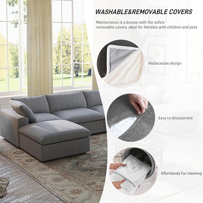 Cloud Modular Sectional Sofa Couch,80.3" Convertible Couches Lovesofa for Living Room,Minimalist Deep Sofa Couches,Sofa Covers Washable&Replaceable(Grey)