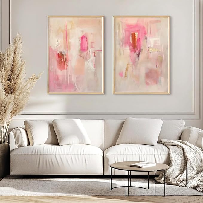 Tocliky Abstract Wall Art Neutral Modern Canvas Painting Decor Pink Beige Minimalist Wall Art Contemporary Abstract Poster Artwork for Living Room Bedroom 16x24 Inch Unframed Set of 2