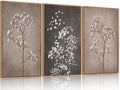 FWIEXA 3 Piece Neutral Canvas Wall Art for Bedroom Living Room, Framed 16x24 Inches Botanical Prints Set, Minimalist Wildflower Wall Decor, Large Modern Plant Painting