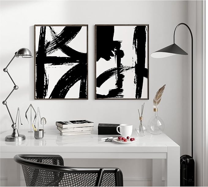 Tocliky Black and White Wall Art Abstract Modern Painting Minimalist Line Canvas Wall Art Decor Black And White Poster Abstract Artwork Prints for Living Room Bedroom 12x16 Inch Unframed Set of 2