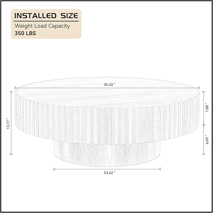 Round Coffee Table for Living Room, Contemporary Circle Wood Coffee Table with Pedestal, Easy Assembly ø35.43'', Walnut