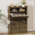 Shoe Cabinet with 2 Flip Drawers, Farmhouse Narrow Shoe Cabinet Organizer with Double-Layer Top, Freestanding entryway organizer with adjustable shelves and hooks, for, Foyer, Hallway, Brown