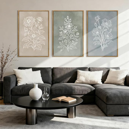 Anyzal Large Boho Botanical Framed Wall Art 16x24 Inch Minimalist Floral Canvas Wall Decor Farmhouse Plant Art Prints for Living Room Bedroom Dining Room Set of 3