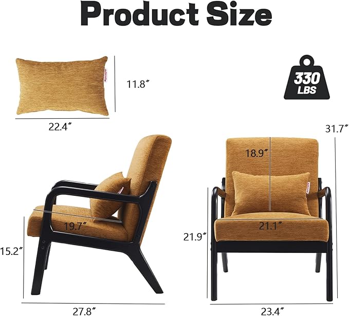 Achicsofar Accent Chair Mid Century Modern Armchair with Lumbar Support Pillow Wood Legs PU Leather Upholstered Lounge Chairs Comfy High Back Cushion for Living Room Bedroom