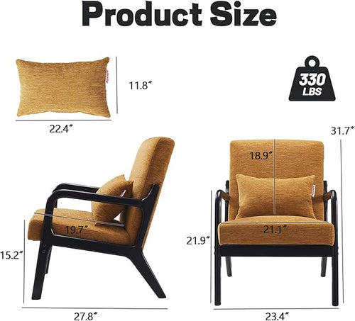Achicsofar Accent Chair Mid Century Modern Armchair with Lumbar Support Pillow Wood Legs PU Leather Upholstered Lounge Chairs Comfy High Back Cushion for Living Room Bedroom