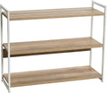 Household Essentials Jamestown Wide 3 Shelf Open Storage Bookshelf Coastal Oak Rustic Wood Grain and White Metal