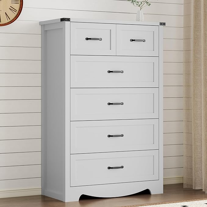 BORNOON Tall 6-Drawer Dresser for Bedroom, Modern Wooden Chest of Drawers with Metal Handles, Anti-Tipping Design, Sturdy and Stable Storage Organizer for Living Room, Entryway, Home Office